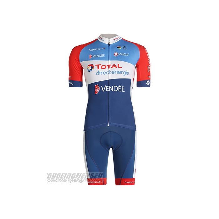 2021 Cycling Jersey Direct Energie Blue Red White Short Sleeve and Bib Short